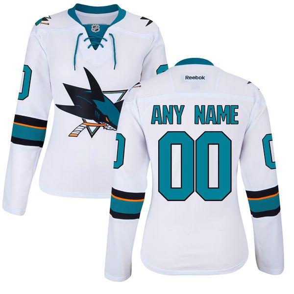 Women San Jose Sharks Reebok White Custom Premier Away NHL Jersey